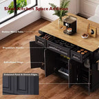 Îlot de cuisine Whisen 54 avec abattant en bois d'hévéa, chariot de cuisine texturé en relief sur roulettes avec rangements multiples