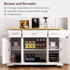 Îlot de cuisine Whisen 54 avec abattant en bois d'hévéa, chariot de cuisine texturé en relief sur roulettes avec rangements multiples