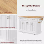 Îlot de cuisine Whisen 54 avec abattant en bois d'hévéa, chariot de cuisine texturé en relief sur roulettes avec rangements multiples