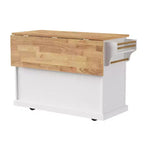 Îlot de cuisine Whisen 54 avec abattant en bois d'hévéa, chariot de cuisine texturé en relief sur roulettes avec rangements multiples