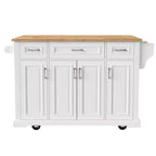 Îlot de cuisine Whisen 54 avec abattant en bois d'hévéa, chariot de cuisine texturé en relief sur roulettes avec rangements multiples