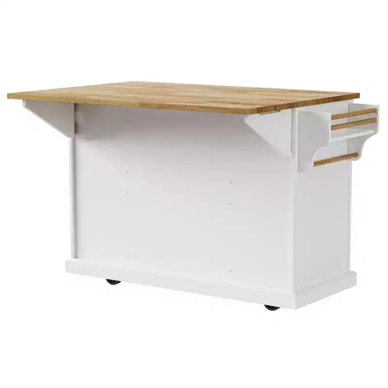 Îlot de cuisine Whisen 54 avec abattant en bois d'hévéa, chariot de cuisine texturé en relief sur roulettes avec rangements multiples