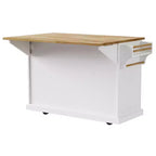 Îlot de cuisine Whisen 54 avec abattant en bois d'hévéa, chariot de cuisine texturé en relief sur roulettes avec rangements multiples