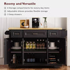 Îlot de cuisine Whisen 54 avec abattant en bois d'hévéa, chariot de cuisine texturé en relief sur roulettes avec rangements multiples