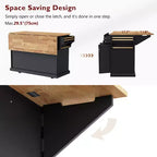 Îlot de cuisine Whisen 54 avec abattant en bois d'hévéa, chariot de cuisine texturé en relief sur roulettes avec rangements multiples