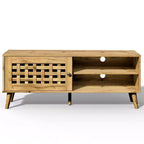 Meuble TV Heynemo avec rangement pour téléviseurs de 55 pouces, meuble TV en bois, meuble TV de style scandinave avec rangement, chambre à coucher, couleur bois naturel