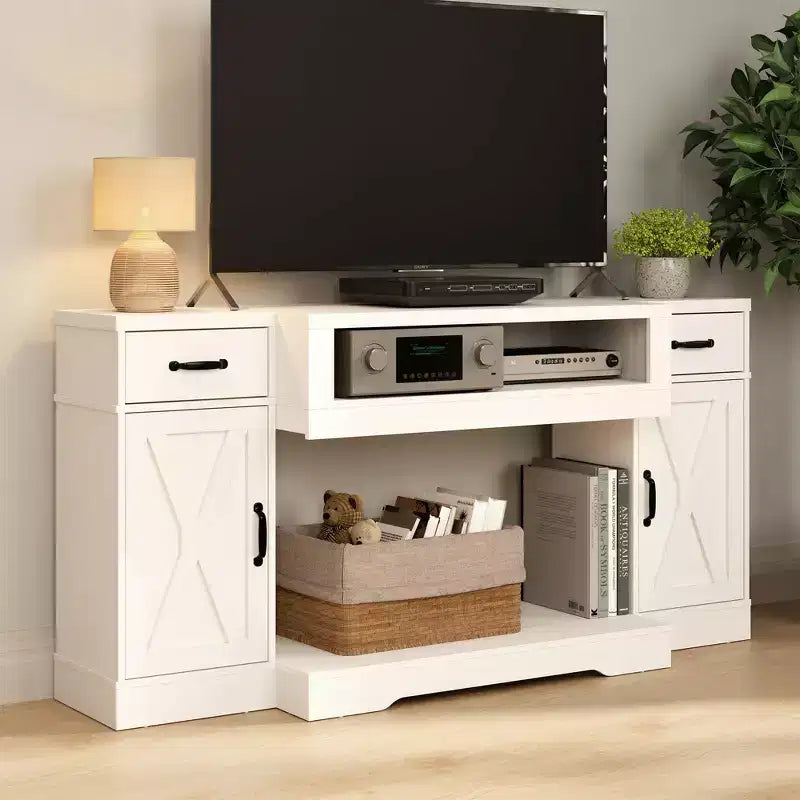 Meuble TV Heynemo pour téléviseurs jusqu'à 75'', console multimédia de style campagnard avec étagères réglables, meuble TV pour salon