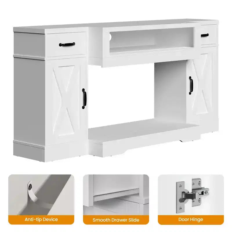 Meuble TV Heynemo pour téléviseurs jusqu'à 75'', console multimédia de style campagnard avec étagères réglables, meuble TV pour salon