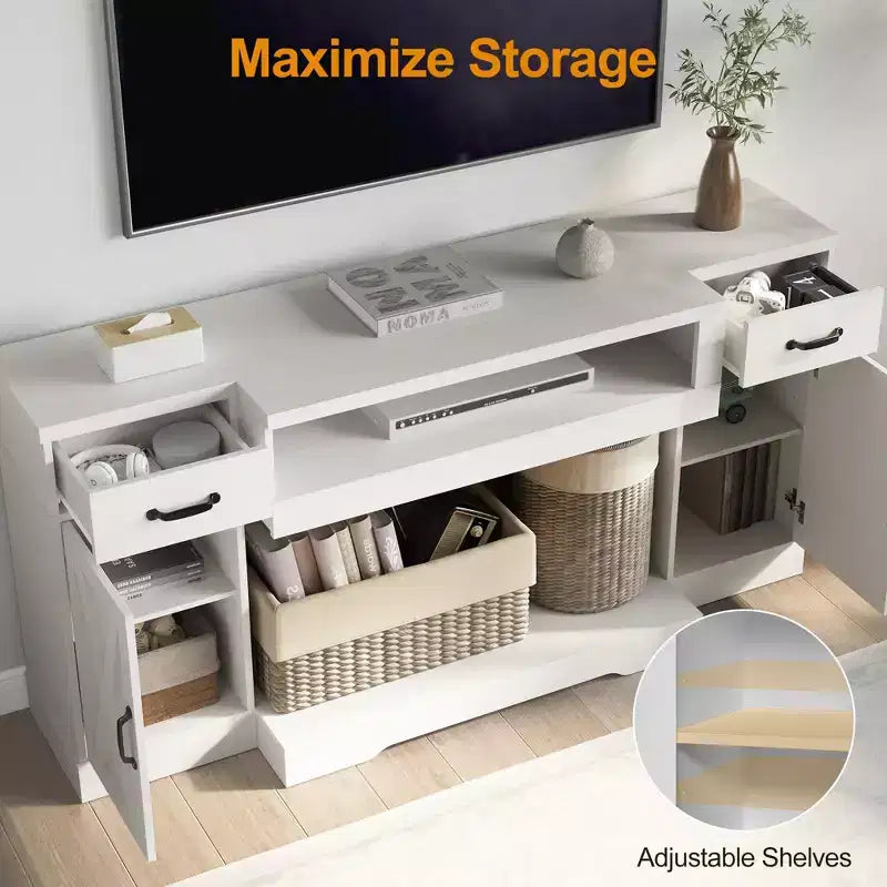 Meuble TV Heynemo pour téléviseurs jusqu'à 75'', console multimédia de style campagnard avec étagères réglables, meuble TV pour salon