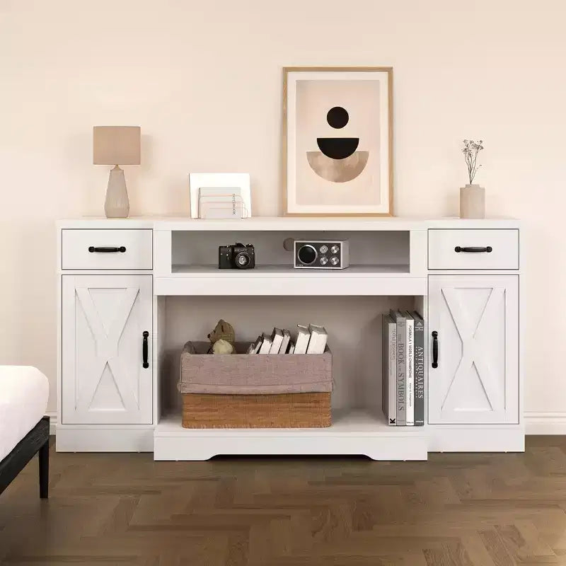 Meuble TV Heynemo pour téléviseurs jusqu'à 75'', console multimédia de style campagnard avec étagères réglables, meuble TV pour salon