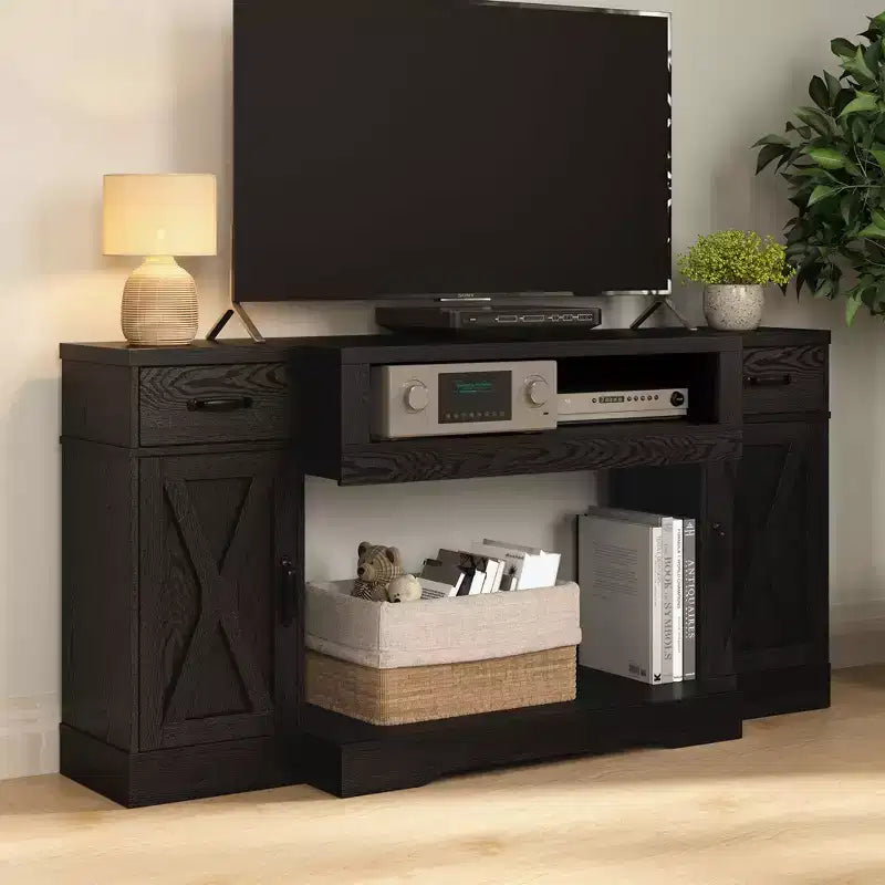 Meuble TV Heynemo pour téléviseurs jusqu'à 75'', console multimédia de style campagnard avec étagères réglables, meuble TV pour salon