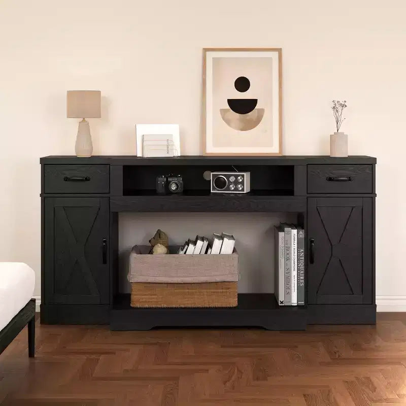 Meuble TV Heynemo pour téléviseurs jusqu'à 75'', console multimédia de style campagnard avec étagères réglables, meuble TV pour salon