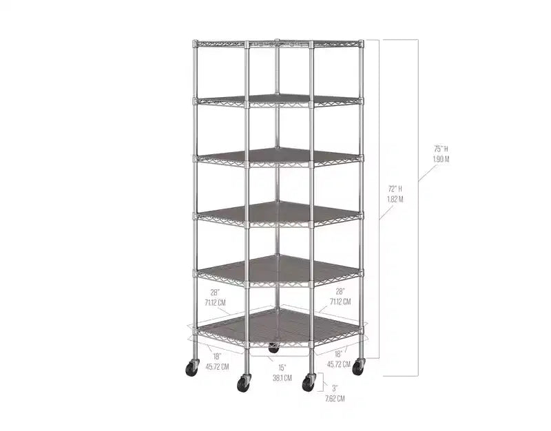 Étagère d'angle en acier Seville Classics UltraDurable à 6 niveaux certifiée NSF, 71,12 cm P x 71,12 cm L x 182,88 cm H