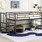 Lit mezzanine mi-hauteur Whisen 88,80''L 41,40''l 39,00''H avec escalier de rangement