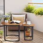 VECELO Tables gigognes basses (lot de 2), tables d'appoint rondes en bois avec pieds antidérapants réglables pour le salon, marron