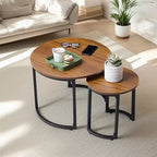 VECELO Tables gigognes basses (lot de 2), tables d'appoint rondes en bois avec pieds antidérapants réglables pour le salon, marron