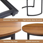 VECELO Tables gigognes basses (lot de 2), tables d'appoint rondes en bois avec pieds antidérapants réglables pour le salon, marron