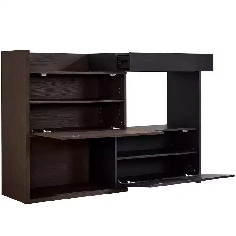 Meuble à chaussures extensible et rotatif de 82,5 cm à 149,3 cm avec tiroir, meuble de rangement d'angle à 90 degrés pour entrée et salon, noir + noyer - ModernLuxe