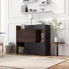 Meuble à chaussures extensible et rotatif de 82,5 cm à 149,3 cm avec tiroir, meuble de rangement d'angle à 90 degrés pour entrée et salon, noir + noyer - ModernLuxe