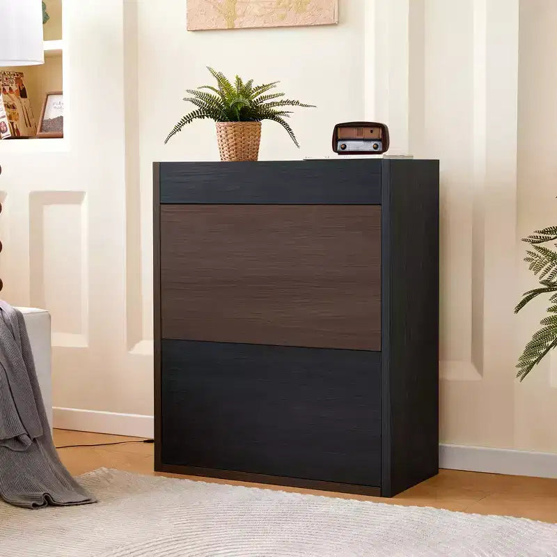 Meuble à chaussures extensible et rotatif de 82,5 cm à 149,3 cm avec tiroir, meuble de rangement d'angle à 90 degrés pour entrée et salon, noir + noyer - ModernLuxe