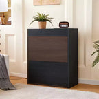 Meuble à chaussures extensible et rotatif de 82,5 cm à 149,3 cm avec tiroir, meuble de rangement d'angle à 90 degrés pour entrée et salon, noir + noyer - ModernLuxe