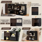 Meuble à chaussures extensible et rotatif de 82,5 cm à 149,3 cm avec tiroir, meuble de rangement d'angle à 90 degrés pour entrée et salon, noir + noyer - ModernLuxe
