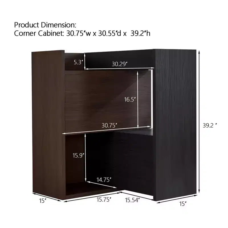 Meuble à chaussures extensible et rotatif de 82,5 cm à 149,3 cm avec tiroir, meuble de rangement d'angle à 90 degrés pour entrée et salon, noir + noyer - ModernLuxe