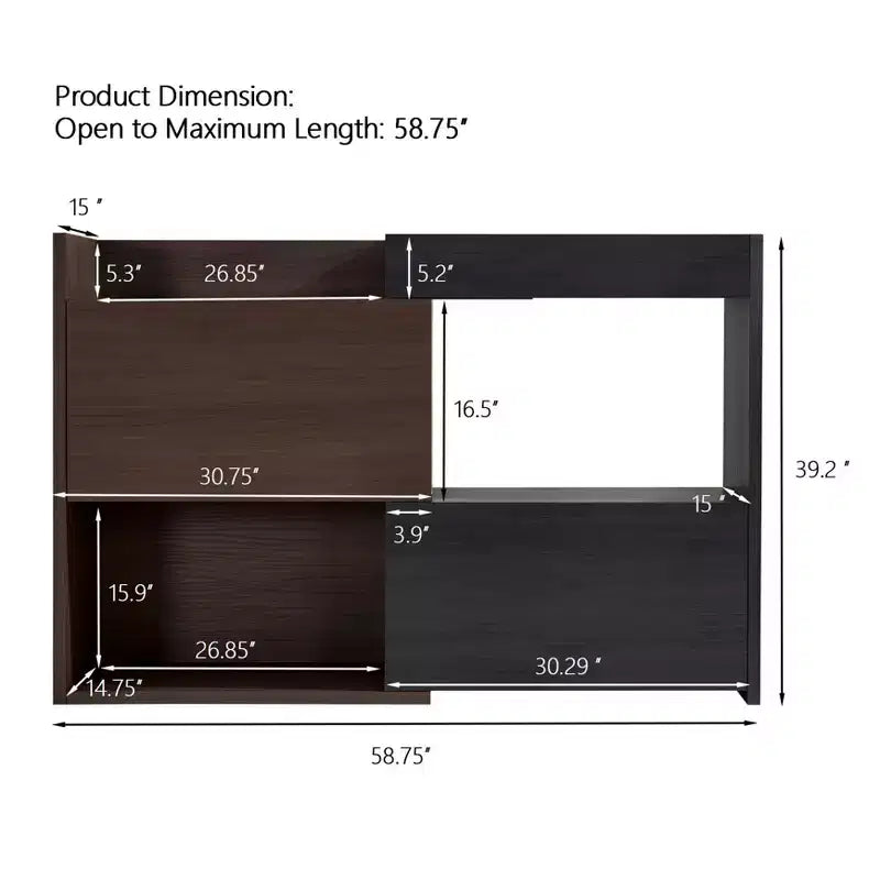 Meuble à chaussures extensible et rotatif de 82,5 cm à 149,3 cm avec tiroir, meuble de rangement d'angle à 90 degrés pour entrée et salon, noir + noyer - ModernLuxe