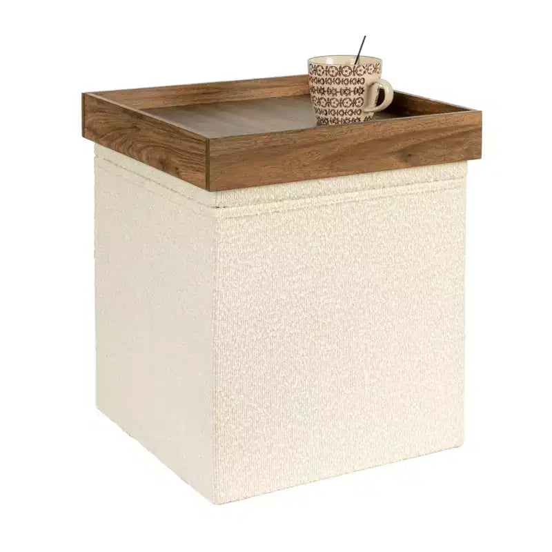 Pouffe Bouclé Polyvalent avec Rangement Caché Household Essentials