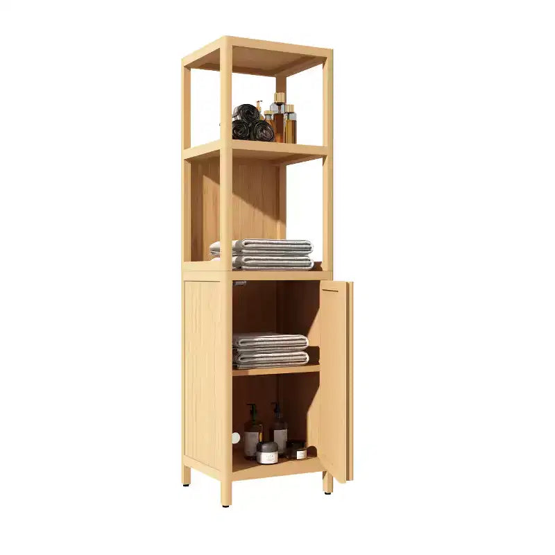 Meuble de rangement pour salle de bain, organiseur de rangement avec 2 étagères ouvertes, portes, grande capacité, armoire de sol multifonctionnelle autoportante pour le bureau, la cuisine