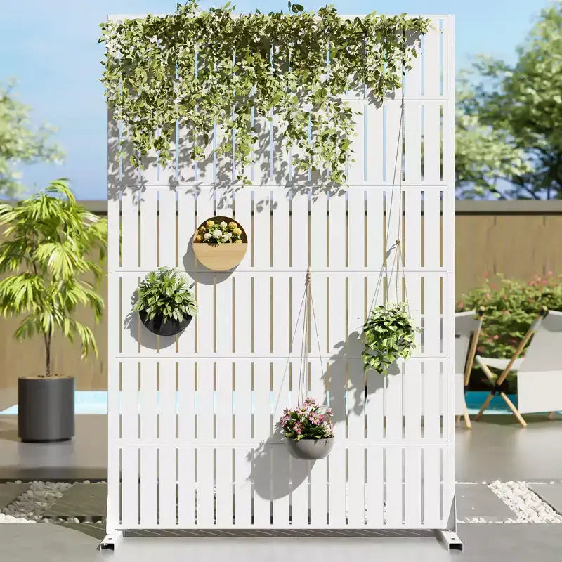 Jardinière rectangulaire en métal noir avec treillis et paravent 72 H35W Dovelina pour terrasse de café, jardin et balcons