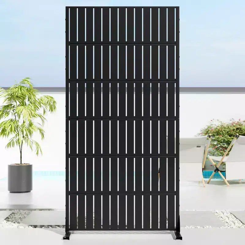 Jardinière rectangulaire en métal noir avec treillis et paravent 72 H35W Dovelina pour terrasse de café, jardin et balcons