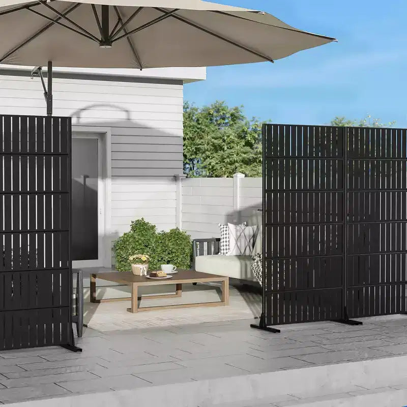 Jardinière rectangulaire en métal noir avec treillis et paravent 72 H35W Dovelina pour terrasse de café, jardin et balcons