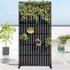 Jardinière rectangulaire en métal noir avec treillis et paravent 72 H35W Dovelina pour terrasse de café, jardin et balcons