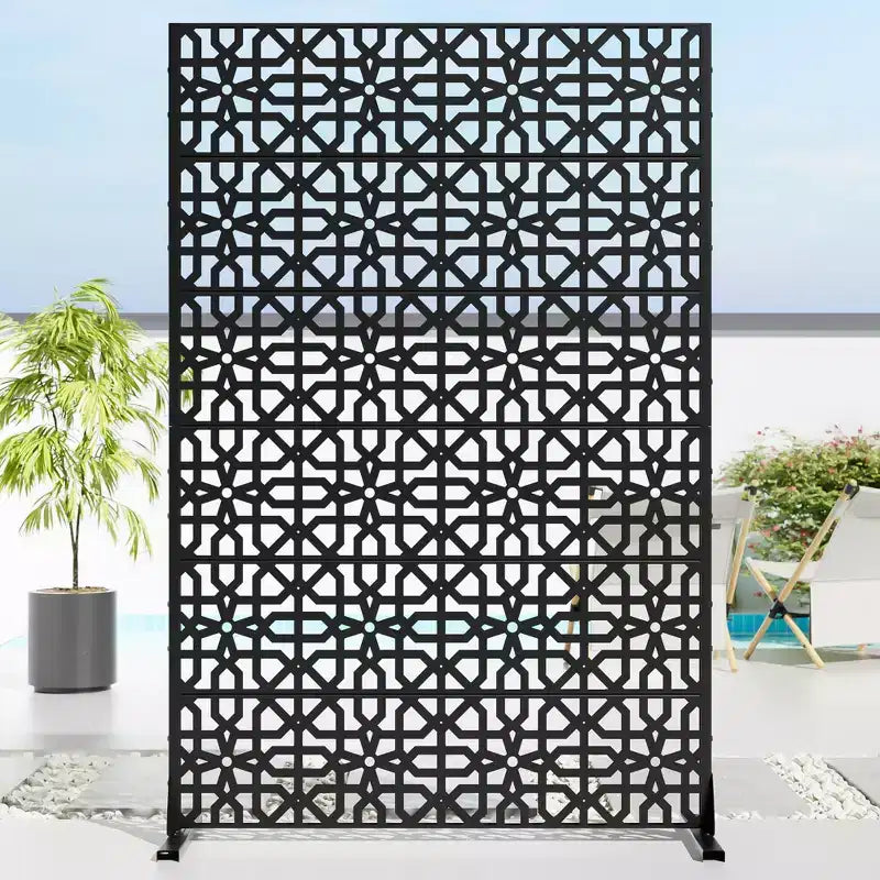 Jardinière en métal marron Dovelina 72 H47W avec treillis pour écran d'intimité pour terrasse de café, jardin et balcons