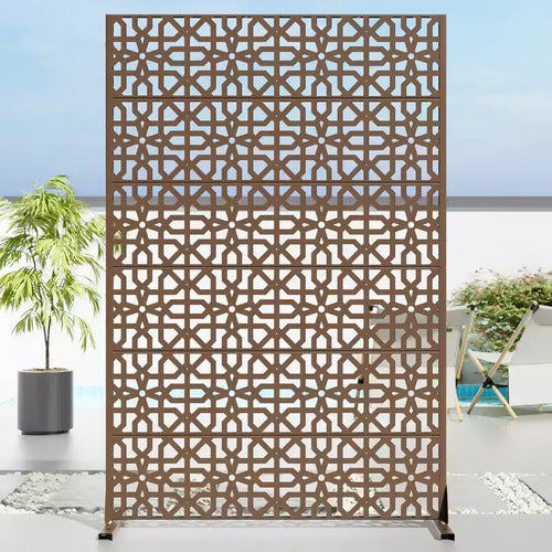 72 H47W Dovelina Brown Metal Planter Box with Trellis Privacy Screen for Caf Patio,Garden & Balconies
