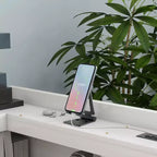 Lit bibliothèque Whisen en L de taille double avec prises électriques intégrées, ports de chargement USB et deux tiroirs de rangement