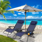 Lot de 2 chaises longues de gravité zéro EROMMY, chaises de patio inclinables pliantes avec porte-gobelet et appuie-tête