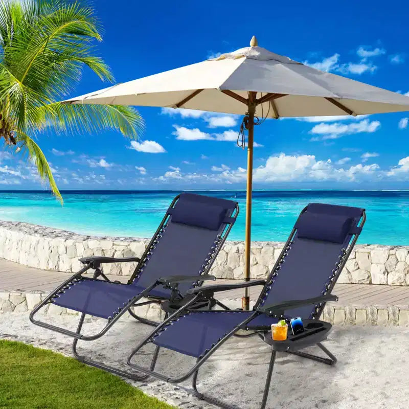 Lot de 2 chaises longues de gravité zéro EROMMY, chaises de patio inclinables pliantes avec porte-gobelet et appuie-tête