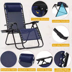 Lot de 2 chaises longues de gravité zéro EROMMY, chaises de patio inclinables pliantes avec porte-gobelet et appuie-tête