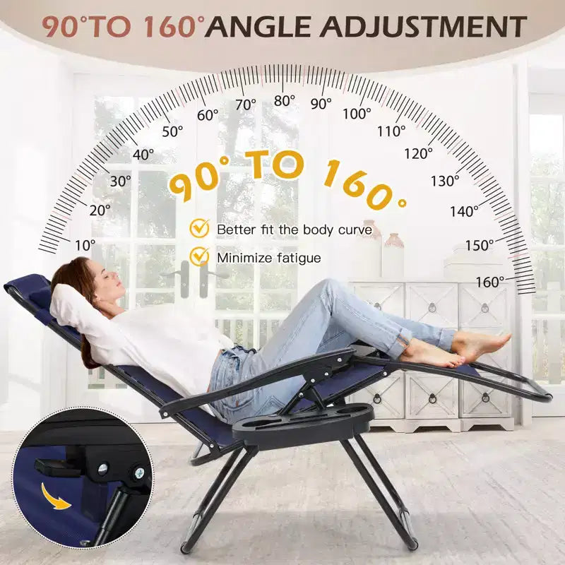 Lot de 2 chaises longues de gravité zéro EROMMY, chaises de patio inclinables pliantes avec porte-gobelet et appuie-tête