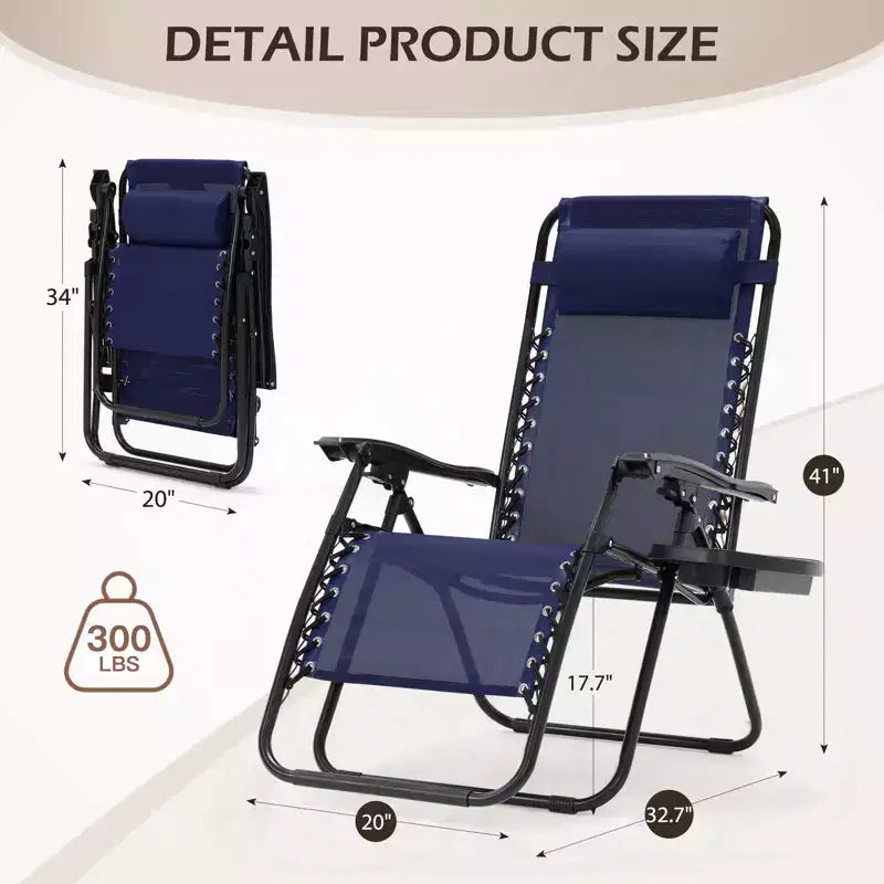 Lot de 2 chaises longues de gravité zéro EROMMY, chaises de patio inclinables pliantes avec porte-gobelet et appuie-tête