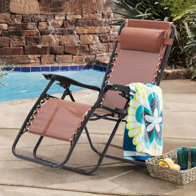 Lot de 2 chaises longues de gravité zéro EROMMY, chaises de patio inclinables pliantes avec porte-gobelet et appuie-tête