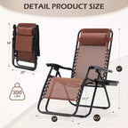 Lot de 2 chaises longues de gravité zéro EROMMY, chaises de patio inclinables pliantes avec porte-gobelet et appuie-tête