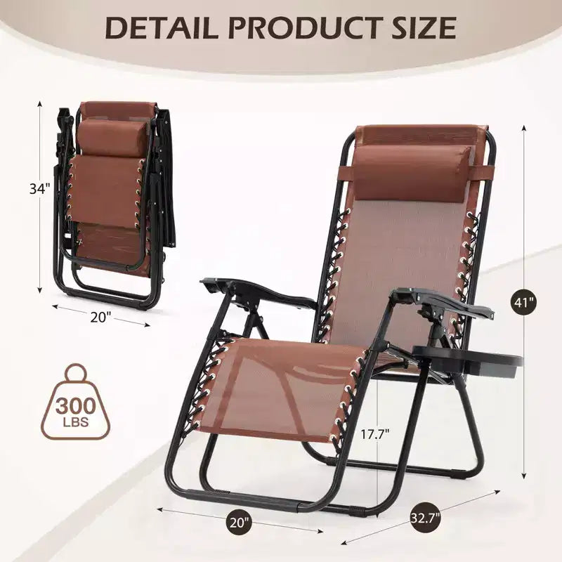 Lot de 2 chaises longues de gravité zéro EROMMY, chaises de patio inclinables pliantes avec porte-gobelet et appuie-tête