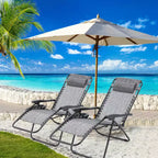 Lot de 2 chaises longues de gravité zéro EROMMY, chaises de patio inclinables pliantes avec porte-gobelet et appuie-tête