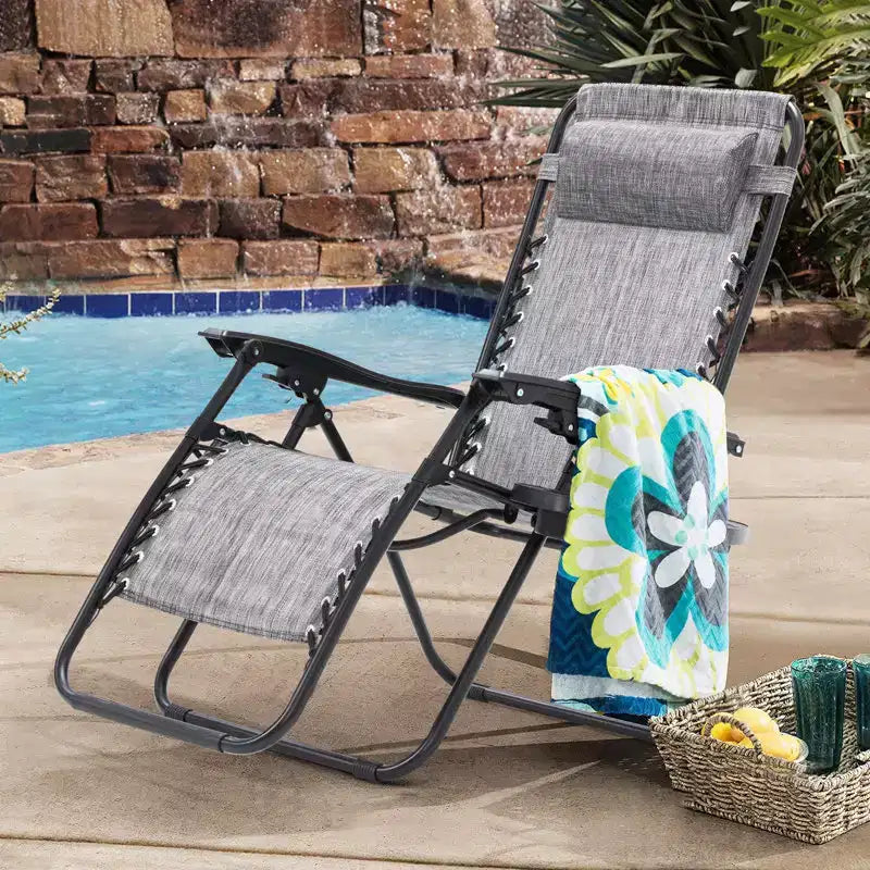Lot de 2 chaises longues de gravité zéro EROMMY, chaises de patio inclinables pliantes avec porte-gobelet et appuie-tête
