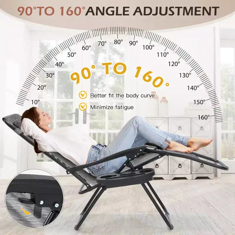 Lot de 2 chaises longues de gravité zéro EROMMY, chaises de patio inclinables pliantes avec porte-gobelet et appuie-tête