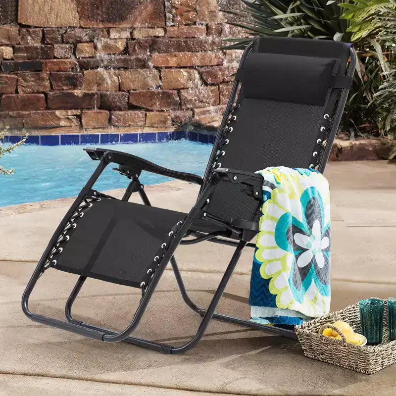 Lot de 2 chaises longues de gravité zéro EROMMY, chaises de patio inclinables pliantes avec porte-gobelet et appuie-tête