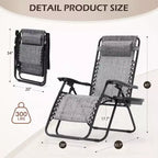 Lot de 2 chaises longues de gravité zéro EROMMY, chaises de patio inclinables pliantes avec porte-gobelet et appuie-tête